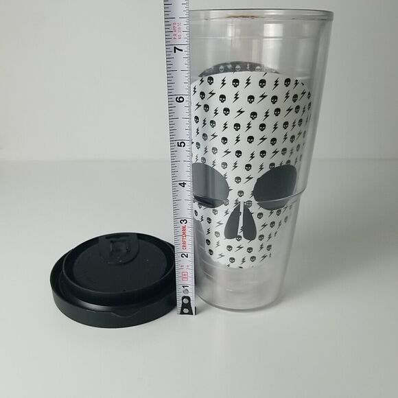 TERVIS Tumbler Skulls Lightning Black White 24oz Insulated Cup Glass w/ Lid USA - Picture 9 of 10